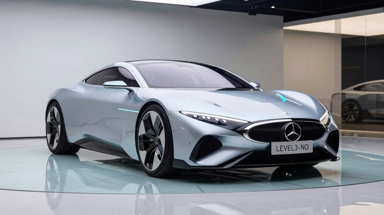 Carro desportivo elétrico prateado da Mercedes-Benz, com design futurista e linhas aerodinâmicas.